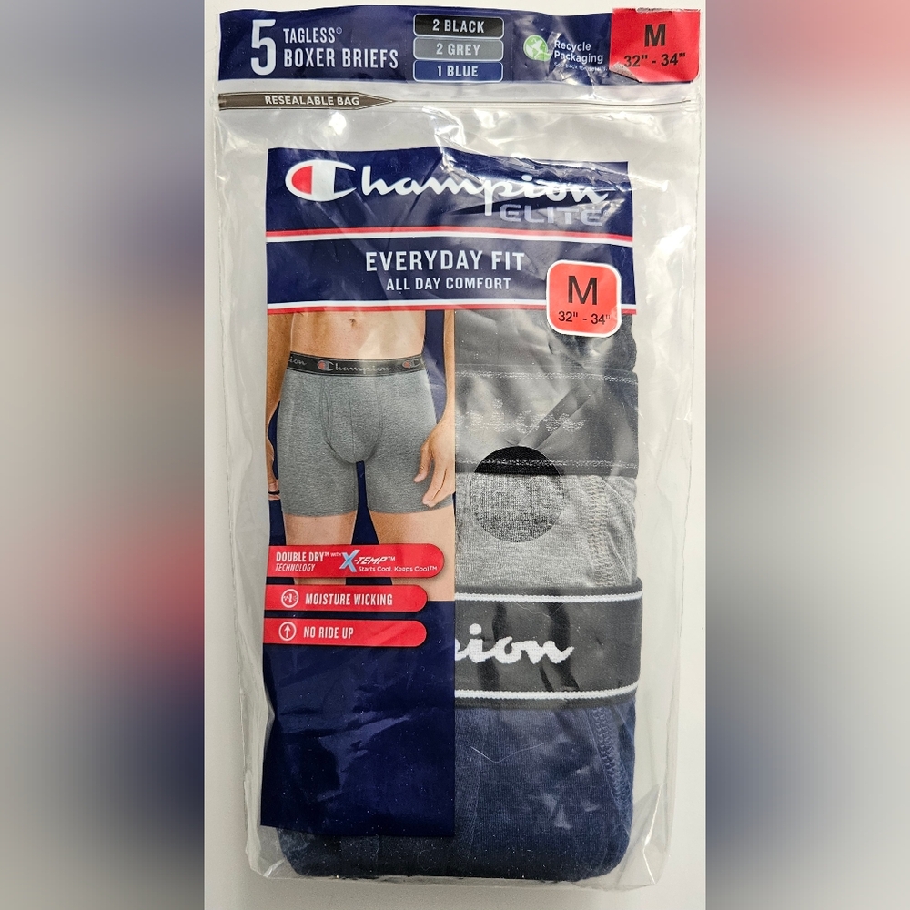 3 pair M Champion Men's Boxer Briefs Blue Gray Black New